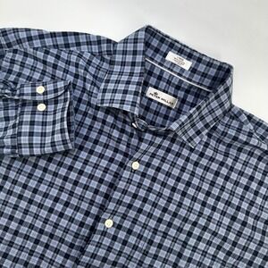 Peter Millar Men's Long Sleeve Button Down Shirt Checkered Plaid Blue‎ Large